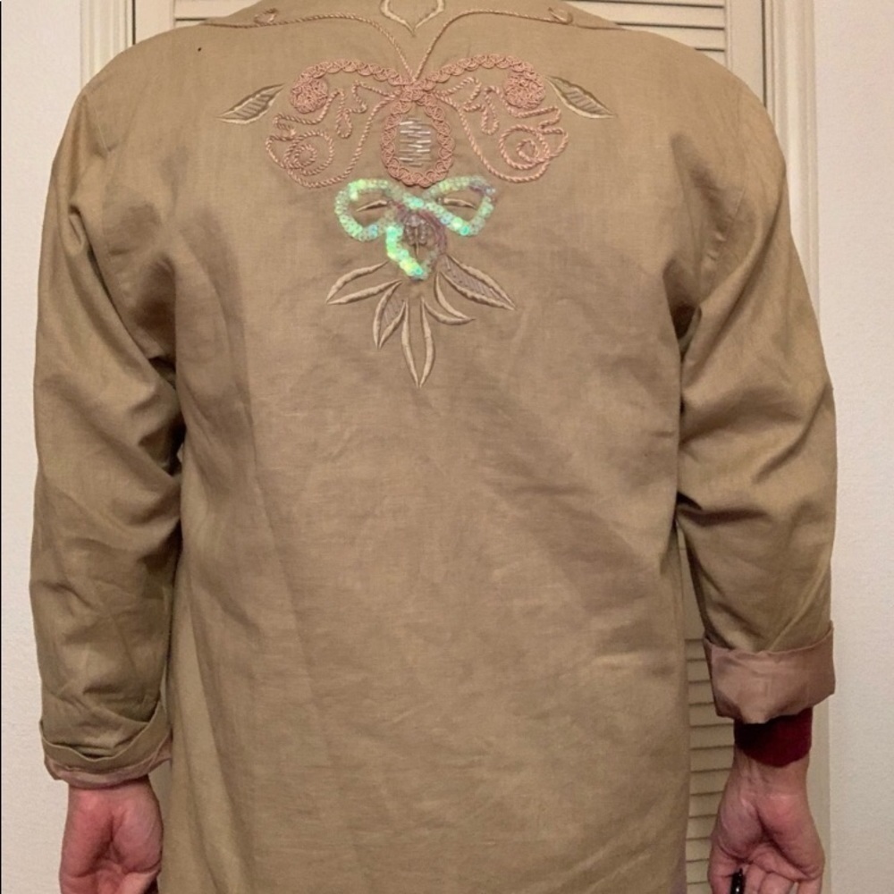 VINTAGE 80S ADOLFO BLAZER CRYSTAL FLOWER LINEN - Picture 4 of 12